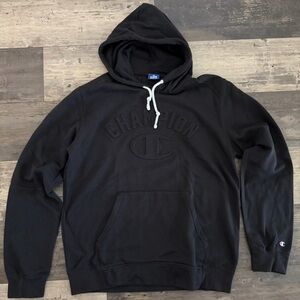 Champion Black Hoodie for Men with raised logo